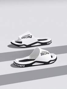 Sandal Pijat Rumahan Unisex, Sandal Refleksologi Kaki Dalam Ruangan untuk Kamar Mandi dan Shower, Sandal Nyaman dan Modis dengan Motif Huruf untuk Penggunaan di Rumah - Putih - View 7