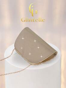 Glintelle Women's Fashionable Retro Metal Handle Evening Clutch Bag, Luxury Elegant Sparkling Rhinestone Sequin Decor, Metal Details Box-Shaped Bag With Detachable Metal Chain Strap, Suitable For Wedding, Party, Prom, Nightclub, Formal Occasions, Dress Up, Wallet, Evening Bag - Gold - View 5