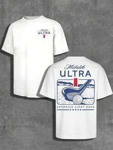 Camiseta de algodón de verano para hombre, con estampado gráfico de doble cara de Michelob Ultra Golf, estilo casual deportivo de manga corta. - Blanco - Ver 1