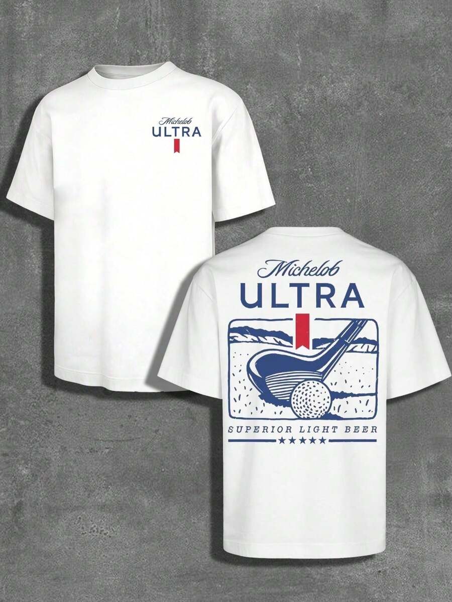 Camiseta de algodón de verano para hombre, con estampado gráfico de doble cara de Michelob Ultra Golf, estilo casual deportivo de manga corta. - Blanco - Ver 1