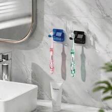 Drill-Free Mouthwash Cup Holder Toothbrush Holder Wall-Mounted No-Trace Adhesive Hook Bathroom Razor Storage Rack, Bathroom Toothbrush Organizer, Multi-Functional Bathroom Towel, Bath Ball Hanging Rack - Toothbrush Holder Razor Holder - View 1