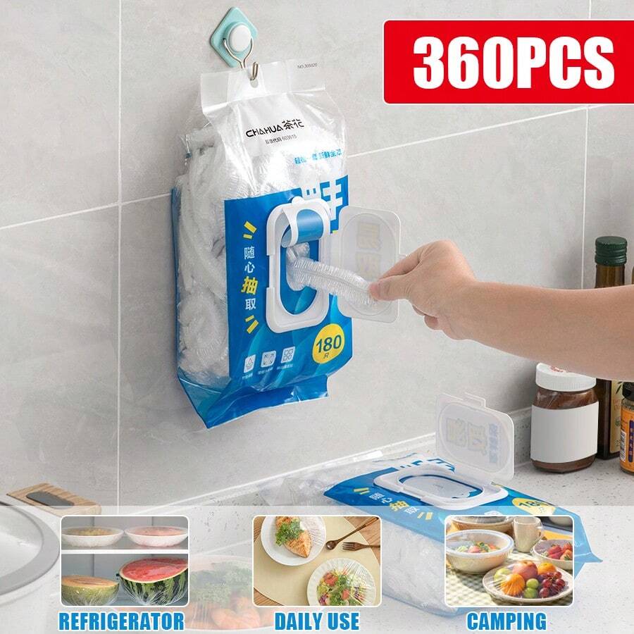 CHAHUA 180/360 Pcs Disposable Elastic Food Covers, Thick Stretchable Plastic Wrap Film, Multi-Purpose Dustproof & Waterproof Kitchen Storage Lids For Bowls, Plates, Bread Proofing, Leftovers & Party Supplies
