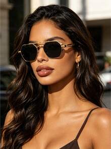 Steampunk Style Double Bridge Sunglasses, UV Protection, Face-Flattering, Comfortable & Versatile, Women's Sunglasses, Suitable For Driving, Commuting, Travel And Outdoor Wear - Multicolor - View 5