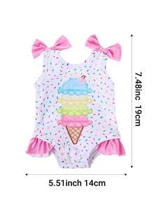 1PC 16-18IN Children Doll Ice Cream Print Doll Bodysuit, Rainbow Sprinkles Pattern With Ruffle Bow Shoulder Strap Design, Playful Doll Dress-Up Outfit, Kids Dress-Up Game, Children's Birthday Gift, Gift For Children, Surprise Gift For Kids, Realistic Doll, Suitable For Reborn Doll Clothing (Doll Not Included) - Multicolor - View 3