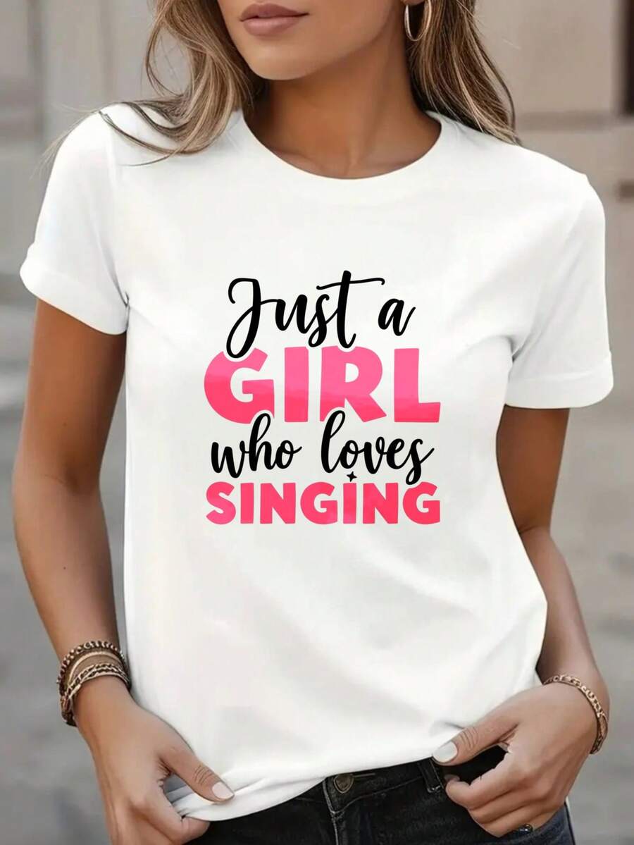 Casual Plus Size - Talla Grande - Camiseta Just Love Singing con Diseño de Texto en Blanco, Rosa y Negro Playera - Blanco - Ver 1