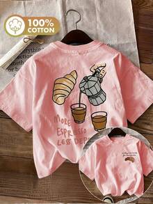 Women's Casual Holiday Shirt, Fashionable Y2K Style Pure Cotton T-Shirt, Loose Short Sleeve Top, Stylish And Urban American Style, Comfortable Round Neck, Breathable For Casual Daily Wear, Sweet And Cool Style, Hand-Painted Design, Coffee , Creative Print Summer Clothes, Suitable For Outdoor Sports, Gift, Plus Size, Can Be Used For Outings And Daily Street Wear. - 白色 - 查看 9
