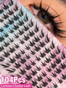 104 Clusters False Eyelashes, C Curl, 9-13mm Length, Single Cluster Design, Create Voluminous Dense Dramatic Effect, Natural Makeup Look, Suitable For Party, Travel And Daily Makeup - C - View 2