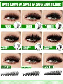 YIDUO 3 Boxes 1686pcs Mixed Cluster Eyelash Extension Set, Fine Large Curl And Lower Lash Volumizing Soft Faux Mink Single Lash, Includes 2x Adhesive, Sealer And Remover, Suitable For Beginner Women Daily Makeup Gift - Multicolor - View 6