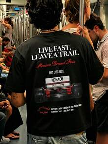 Fractyr Men's Relaxed Fit Crew Neck T-Shirt With Double-Sided Print, Featuring Numbers, Slogans And Letters - 黑色 - 查看 1