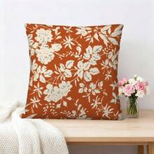 1 PC Throw Pillowcase, 45 Cm * 45 Cm, Reversible Print, Home Decor, Floral Design On Red Background (No Insert On Pillowcase) - Multicolor - View 5