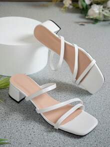 Women's Black High Heel Sandals, Minimalist Black High Heels, Black Shoes, Summer Shoes, Thick Heel Lace-Up Sandals, Mules - White - View 5