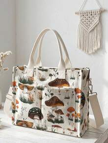1pc Vintage Floral Print Corduroy Multi-Pocket Large Capacity Snap Button Shoulder Tote Bag, Women's Daily Commute Shopping School Use - Multicolor - View 13