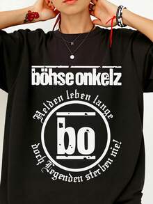 Bohse Onkelz Men's Heavyweight Graphic T-Shirt - Black Band Shirt With Distressed Logo, Regular Fit Round Neck Suitable For Concerts And Everyday Wear - Machine Washable Cotton Top, Seasonal Fashion, Strong 100% Cotton Print 1PC 180g, Men's Summer Clothing, Men's Summer Wear, Summer, Unisex - Black - View 1