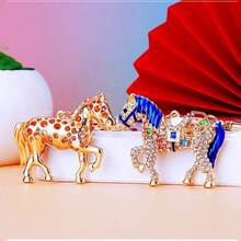 1pc Zodiac Horse Car Keychain Creative Cute Metal Pendant Key Ring Horse Success Charm Unisex Multiple Colors Available - Multicolor - View 4