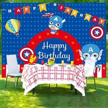 1pcs M Arvel Cartoon C Aptain America Happy Birthday Backdrop Anime Superhero Theme Party Background Shield Star Pennant Photography Prop Boy Bedroom Bedside Wall Tapestry Outdoor Yard Gathering Decoration Fan Room Wall Hanging Supplies - B - Xem 2