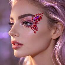 2 Pcs Butterfly Acrylic Shiny Face Stickers, Festival Performance Colorful Eyebrow Diamond Stickers, Acrylic Face Stickers, Eyeliner Stickers, Suitable For Party, Music Festival,Daily Use, Aesthetic - Multicolor - View 6