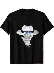 Iconic Pattern Print T Shirt - 100%Cotton,180Fabric.Regular Version,Round Collar Design,Provides A Sense Of Comfort,Breathability,And Has A Skin-Friendly Touch,Prevent Stuffiness.Suitable For Everyday Wear,Adaptable To Various Occasions. - 黑色 - 查看 1