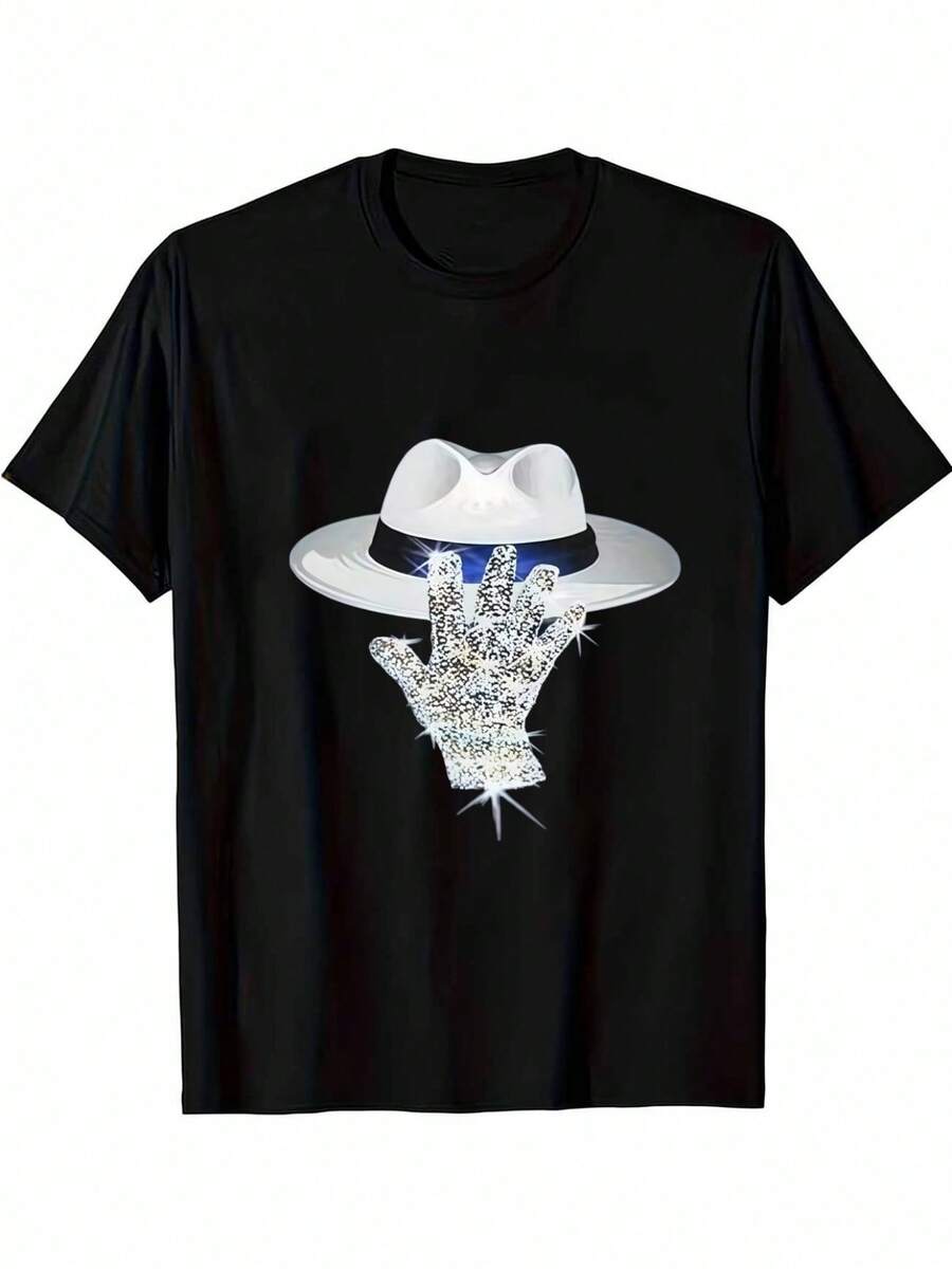 Iconic Pattern Print T Shirt - 100%Cotton,180Fabric.Regular Version,Round Collar Design,Provides A Sense Of Comfort,Breathability,And Has A Skin-Friendly Touch,Prevent Stuffiness.Suitable For Everyday Wear,Adaptable To Various Occasions. - 黑色 - 查看 1