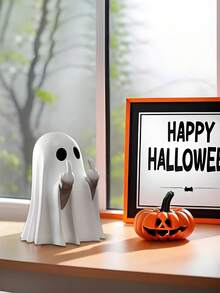 1pc Cute Halloween Ghost Figurine - Spooky Resin Ghost Statue, Gothic Halloween Decor, Cute "Finger Ghost" Small Ornament; Ideal For Indoor And Porch Halloween Decoration, Desktop Display, Unique Creative Gift, Perfect For Halloween Party Decor. - Multicolor - View 3