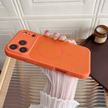 Minimalist Candy Color Viewing Window Magnetic Phone Case Compatible With IPhone 17 Pro Max 17 Pro Air 16 Plus 15 14 13 - Compatible Wireless Charging Shell, Full-Body Shockproof Protective Cover - Orange - View 5