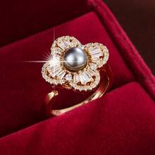 1pc Adjustable Blooming Flower Design Artificial Zirconia Stone Ring For Women - Multicolor - View 5