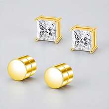 Set Anting Jepit Magnetik Minimalis 2 Pasang dari Stainless Steel 304, Cocok untuk Pemakaian Sehari-hari, Unisex, Dapat Diberikan Sebagai Hadiah, Tidak Perlu Tindik Telinga - 2 pasang set penjepit telinga - View 8