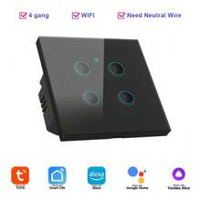 Smart WiFi Touch Wall Light Switch, 1/2/3/4 Gang Tempered Glass Panel, App Remote Control, Alexa Home Tuya Voice Control, Timer Countdown, LED Backlight, Neutral Wire Required, For Bedroom Living Room Home Lighting - Multicolor - View 16