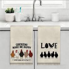 2 Buah Handuk Dapur, Gaya Pastoral Retro Amerika dengan Motif Ayam yang Menarik, Handuk Dapur Mikrofiber Persegi Panjang 40*60cm, Lap Piring, Taplak Meja, Handuk Tangan, Dekorasi Dapur, Dekorasi Rumah, Hadiah Pindah Rumah untuk Tetangga, Serbet dan Lap Piring, Dekorasi Rumah, Hadiah - Grey - View 11