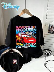 Disney T-Shirts, Lightning McQueen Checkerboard T-Shirt From The Movie Cars, American Retro Racing Print, Men's T-Shirts, Streetwear, #95 Racing T-Shirts, Everyday Wear, Theme Park Outfits, Holiday Wear, Gifts For Men, Summer Wear. - 黑色 - 查看 3