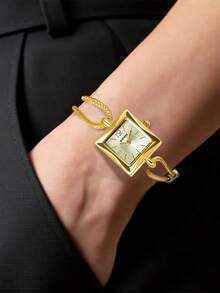 BIDEN 1pc Fashionable Quartz Watch, Exquisite And Compact, Suitable For Lady To Wear, Ergonomically Designed, Elegant And Practical, 3ATM Waterproof, - Gold - View 3