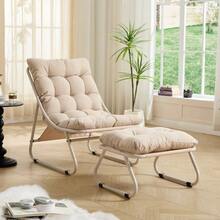 Poltrona de jardim com apoio para os pés, confortável e reclinável, com almofada macia e banqueta para os pés. Ideal para sala de estar, quarto ou sala de leitura. Estrutura bege com almofada bege. - Bege - Ver 1