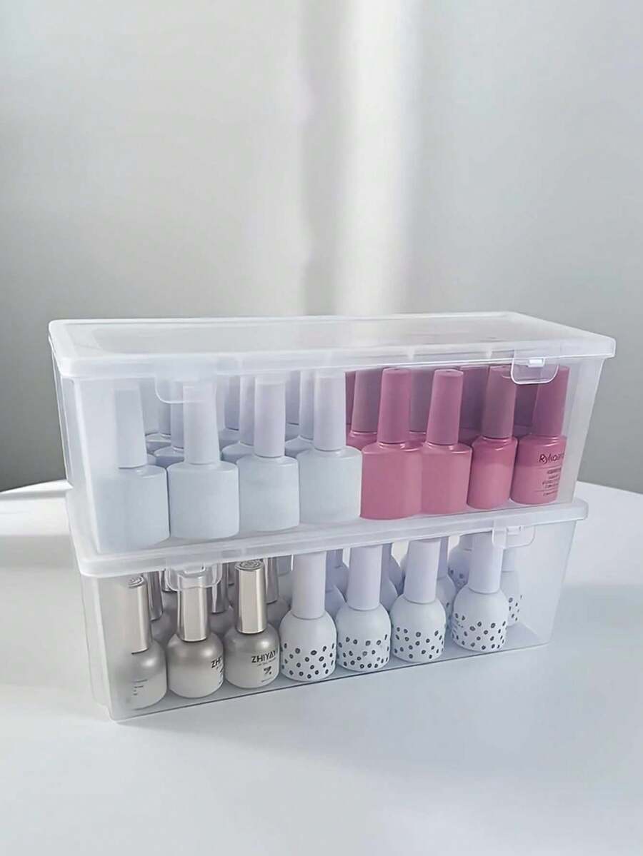 1/2 Pack Extra Large Transparent PP Nail Polish Storage Box - Stackable Nail Art Tool Organizer, Salon-Grade Beauty Accessory Box, Women's Gift, Christmas Gift, Perfect Gift For Women - Clear - View 1