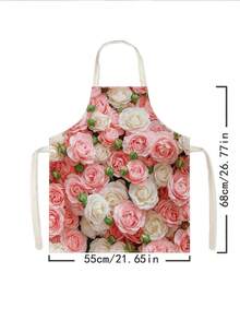 1pc, Pink Rose And Yellow Daisy Pattern Polyester Apron, Suitable For Cooking, Baking, And Gardening - Can Be Used As Attire For The Kitchen And Dining. - Multicolor - View 13