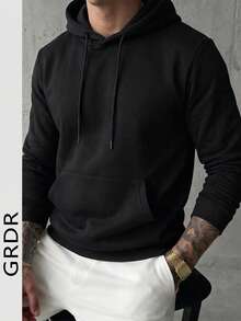 Men's Casual Loose Fit Hoodie Sweatshirt, Fashionable Style, Suitable For Autumn/Winter - Black - View 5