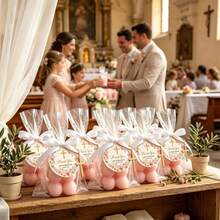8sets First Communion Candle Favors, Pink Cross Floral Religious Candles With Organza Bags, Perfect For Baptism, Christening, Church Wedding & All Christian Celebration Guest Souvenirs - 8Pcs - View 3