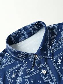 Conjunto de camisa de manga corta de un solo pecho con estampado de cachemira ligera & pantalones cortos para hombre, cintura elástica con cordón y bolsillos, conjunto de 2 piezas de camisa con patrón floral de nuez de la oeste vintage + pantalones cortos bermuda, adecuado para estilo callejero, uso diario, viajes de vacaciones - azul real - Ver 7
