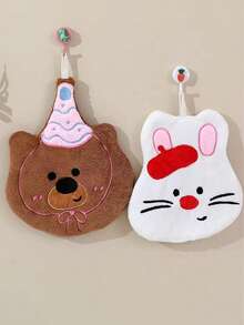 1 pieza/3piezas Toalla de mano con patrón lindo de oso, perro, conejo, super absorbente, toalla decorativa colgante, toalla de mano decorativa para cocina y baño, absorbente, fácil de limpiar, toalla personalizada - Multicolor - Ver 10