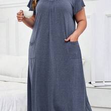 YijiaNvz  Vestido de noche holgado y transpirable de talla grande, vestido largo - Rosa Fucsia - Ver 2