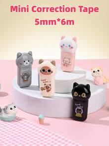 1/4/8pcs Mini Correction Tape, Cute Cat Portable Sized Cap Type, Cartoon Kitties 5mm*6m White Tapes For Correcting, Student Back To School Gift, Office Supplies - Mini Sized - View 9
