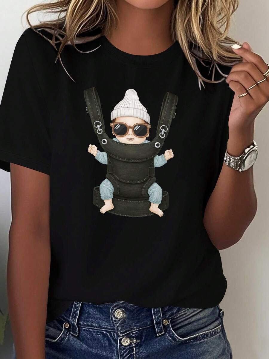 Comfortable And Stylish T-Shirt For Women. - 黑色 - 查看 1
