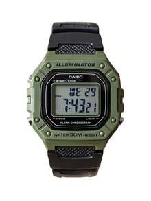 Đồng hồ kỹ thuật số Casio Unisex - Dây đeo chống nước, lịch, chức năng báo thức và bấm giờ. Đồng hồ vuông kiểu dáng retro dành cho học sinh. Chất liệu cao su. Phong cách thể thao thời trang. Thích hợp để đeo hàng ngày. Quà tặng năm mới, Giáng sinh. - Xanh lá cây và đen - Xem 9