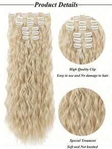 24 Zoll 6 Stücke/Set kleine lockige Haarextensions, Woll-Locken Clip-In Haarextensions, Mais-Locken Synthetikfaser Haarextensions, Synthetikfaser Haarextensions, Haarspangen, Haarspangen, geeignet für Frauen KDEV - Verschiedenfarbig - Übersicht 3
