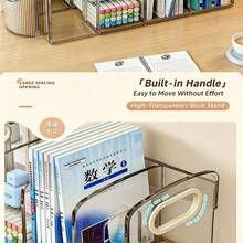 1 pieza Organizador de libros de acrílico con múltiples compartimentos y soporte para bolígrafos, almacenamiento de archivos y artículos de papelería transparente, sin desorden, para la organización del escritorio del estudiante - Transparente - Ver 4