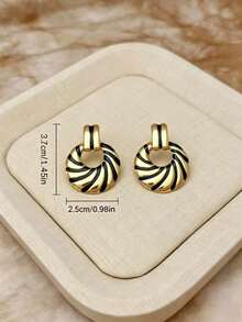 1 Pair Elegant Black & Gold Round Earrings, 5 Pairs Minimalist Luxury Casual Earrings, Geometric Design, Versatile Elegant Women's Earrings - Multicolor - View 10