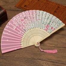 1/2pcs Pink Floral Pattern Decorative Folding Chinese Fan, Suitable For Party, Dance, Home Decor, Birthday Gift, Graduation Gift - Pink - View 4