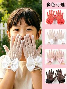 1 Pair 4-8 Years Old Girls Summer Thin Elastic Mesh Bow Princess Gloves - 1Pair - View 2