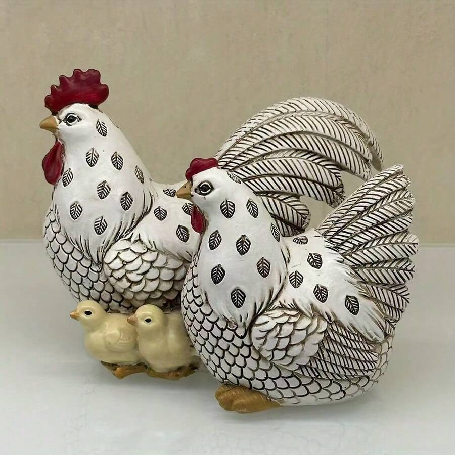 1pc Resin Rooster & Hen Sculpture, Cute Chicken Art Decor, Home & Outdoor Tabletop Decoration, Garden Lawn & Patio Statue, Thanksgiving Decor, No Electricity Needed, Animal Themed