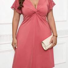 guangzhougaolangshangmao Reflora Vestido casual de manga corta de unicolor y talla grande, simple y de moda para uso diario - Rosa - Ver 5