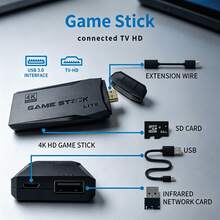 M8 Retro Game Console With 20000 Games, 64GB, Mini Video Game Console For TV With HD Connection Cable And 2 Wireless 2.4G Controllers - Black - View 8