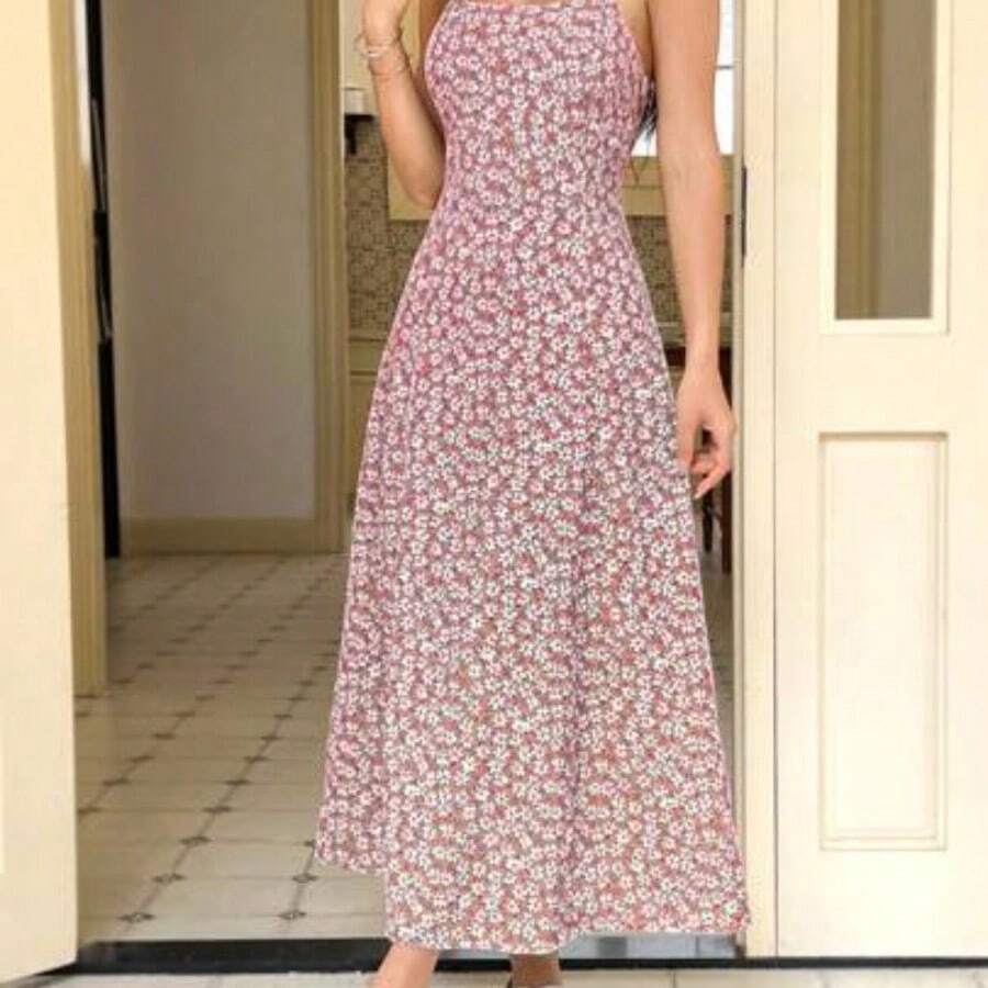 ghadjgyjad Vestido de playa sin mangas con estampado floral azul para mujeres - Rosa - Ver 1